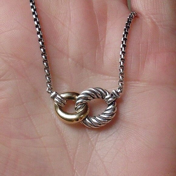 Retired David Yurman  Belmont Curb Necklace- 18K/925 - Adjustable DY Chain - Picture 1 of 12